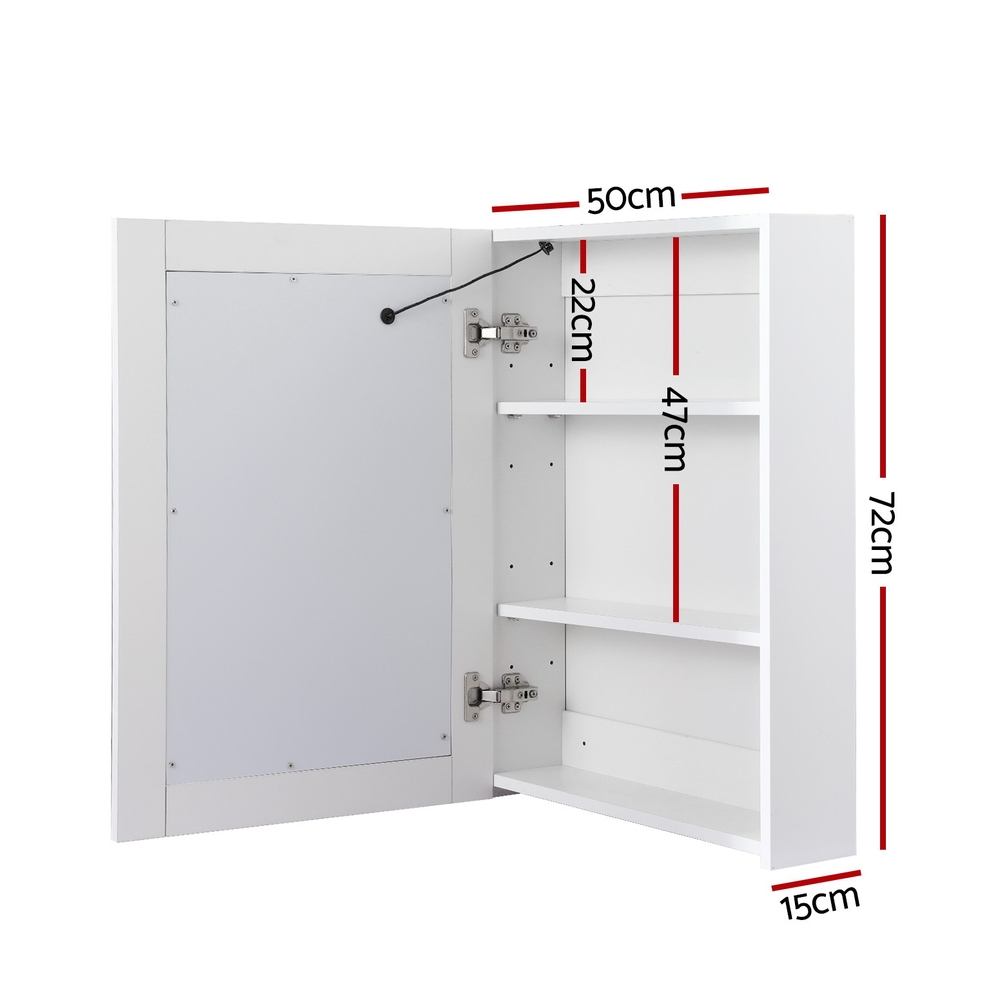 Bathroom Mirror Cabinet LED 500x720mm Medicine Wall Storage - Image 2