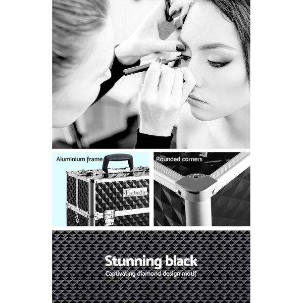Embellir Portable Cosmetic Beauty Makeup Case - Diamond Black - Image 6