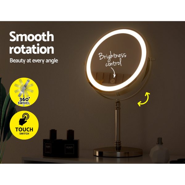 Embellir Makeup Mirror 20x20cm 10X Magnifying with LED Light Rotation Tabletop - Image 6