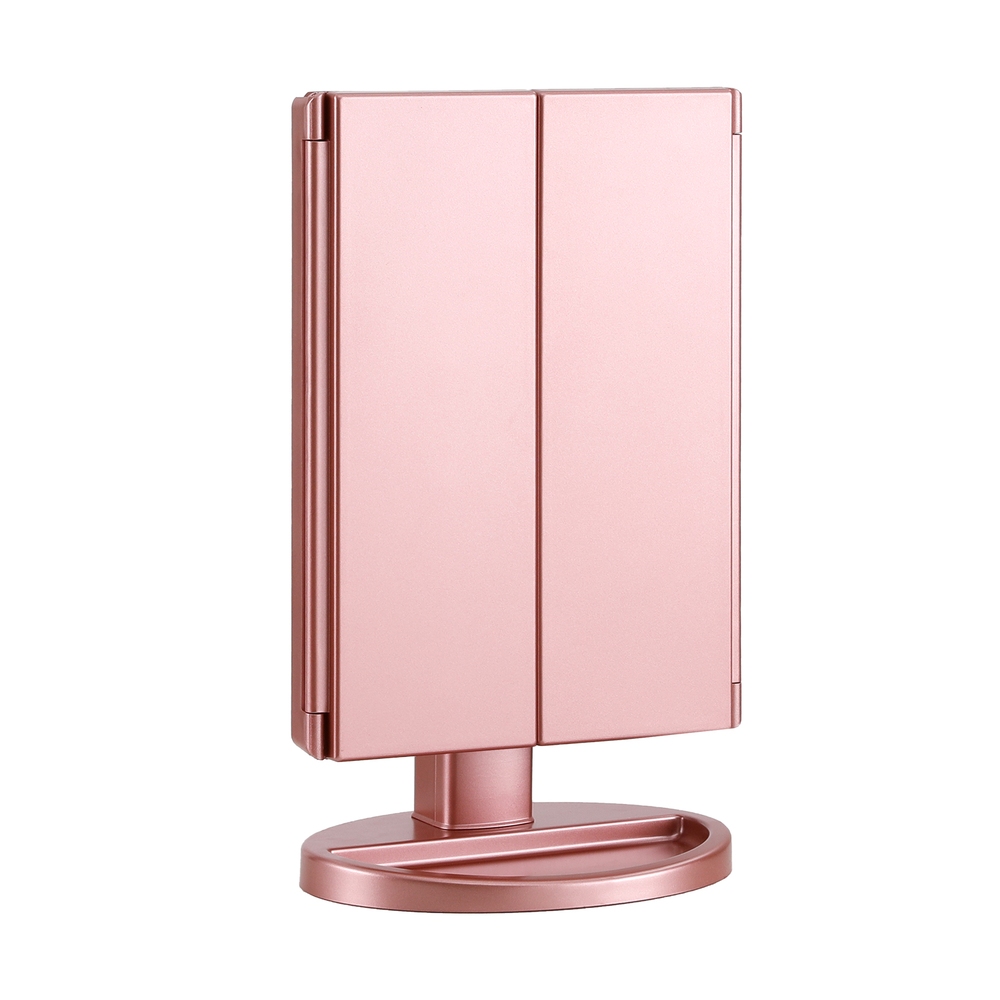 Embellir Tri-fold Makeup Mirror 1X2X3X Magnifying with LED Light Travel Portable Pink - Image 3