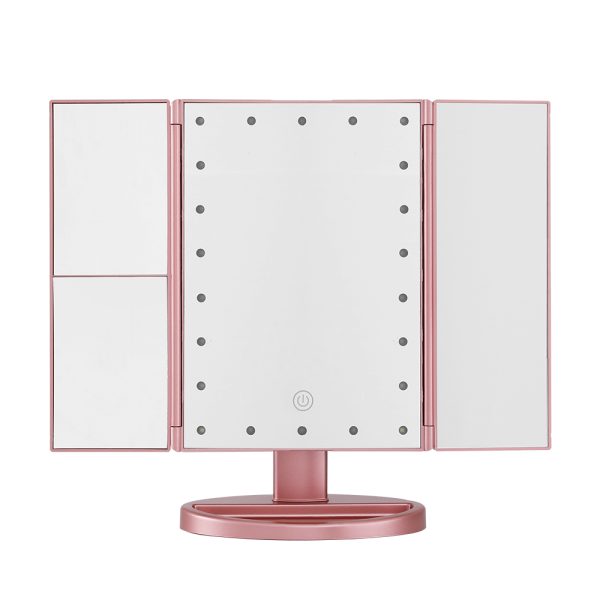 Embellir Tri-fold Makeup Mirror 1X2X3X Magnifying with LED Light Travel Portable Pink - Image 4