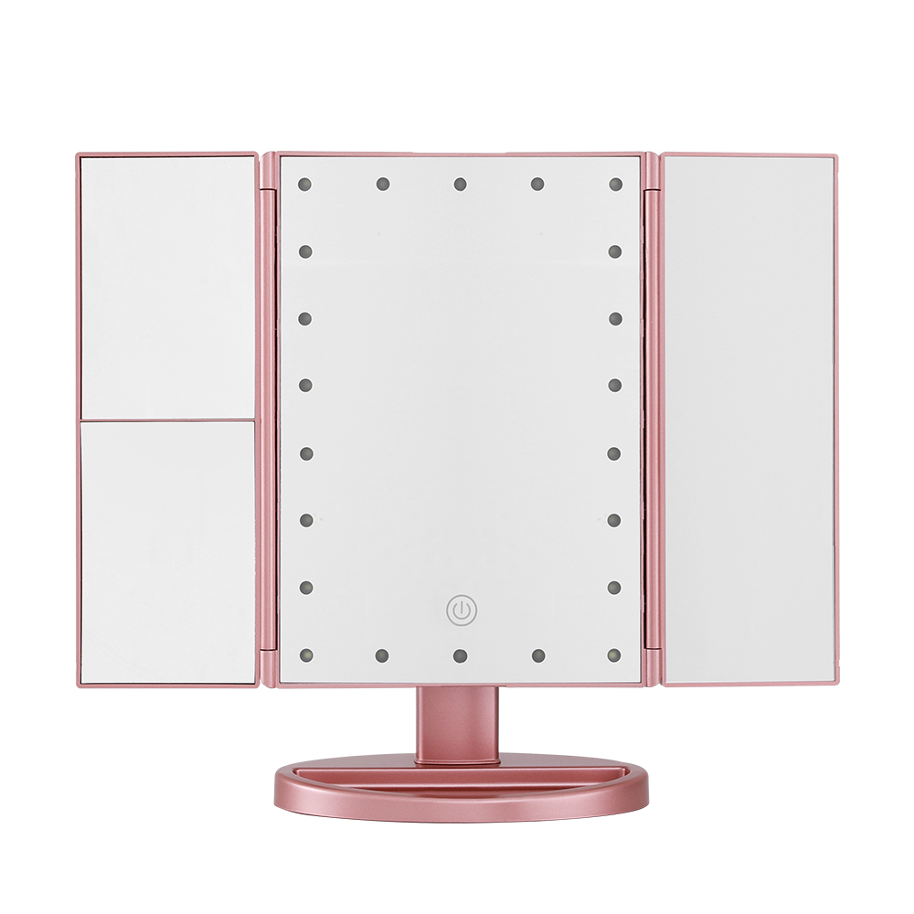 Embellir Tri-fold Makeup Mirror 1X2X3X Magnifying with LED Light Travel Portable Pink - Image 4