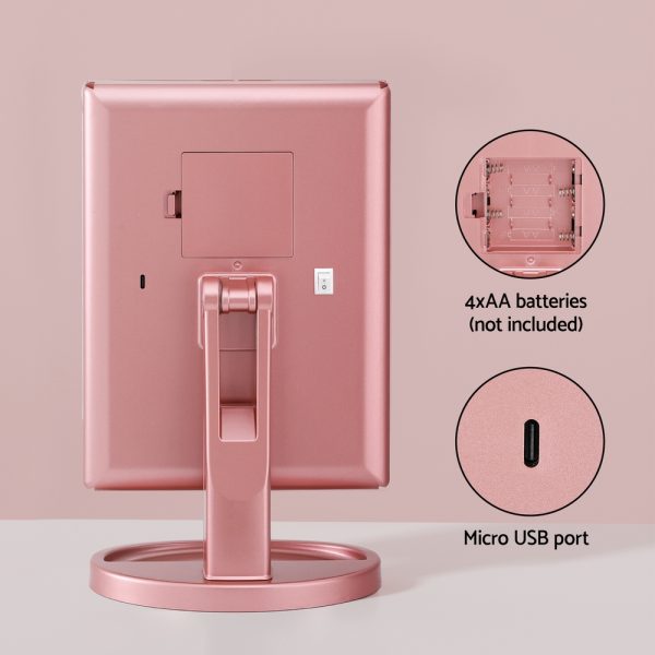 Embellir Tri-fold Makeup Mirror 1X2X3X Magnifying with LED Light Travel Portable Pink - Image 6