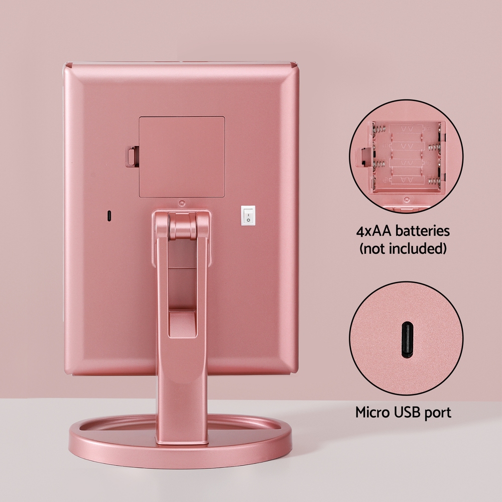 Embellir Tri-fold Makeup Mirror 1X2X3X Magnifying with LED Light Travel Portable Pink - Image 6