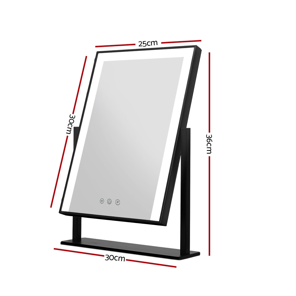Embellir Makeup Mirror 25x30cm Hollywood Vanity with LED Light Rotation Black - Image 2