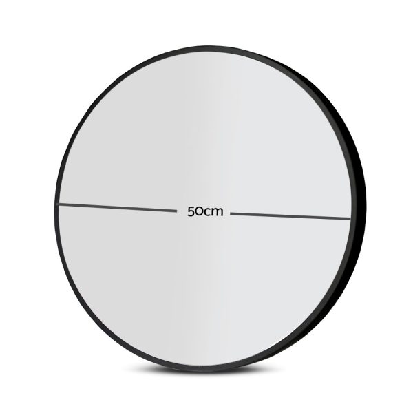 Embellir Wall Mirror Makeup 50cm Home Decor Framed Mirrors Bathroom Round Black - Image 2