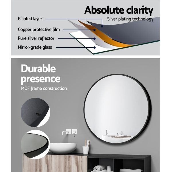 Embellir Wall Mirror Makeup 50cm Home Decor Framed Mirrors Bathroom Round Black - Image 5