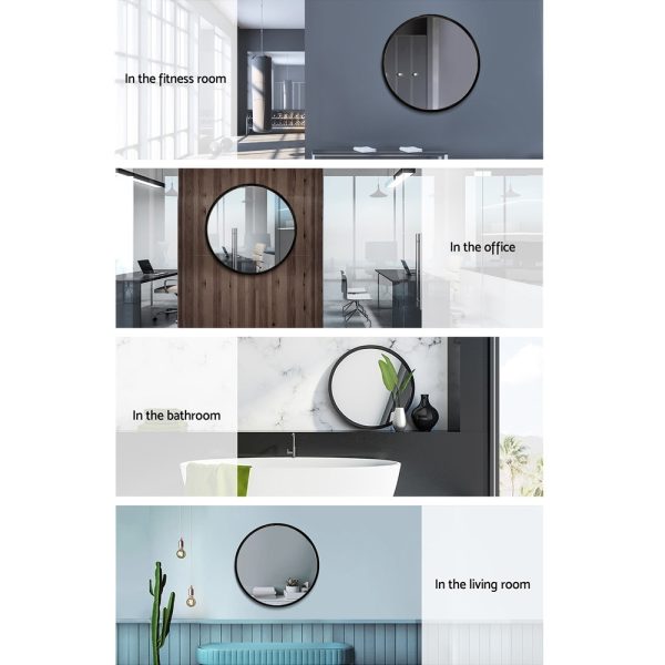 Embellir Wall Mirror Makeup 50cm Home Decor Framed Mirrors Bathroom Round Black - Image 6