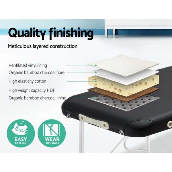 Zenses Massage Table 75cm Portable 2 Fold Aluminium Beauty Bed Black - Image 4