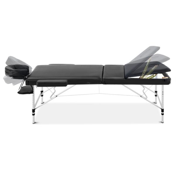 Zenses Massage Table 75cm Portable 3 Fold Aluminium Beauty Bed Black - Image 3