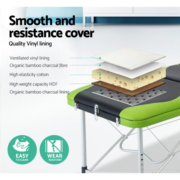 Zenses Massage Table 75cm Portable 3 Fold Aluminium Beauty Bed Green - Image 4