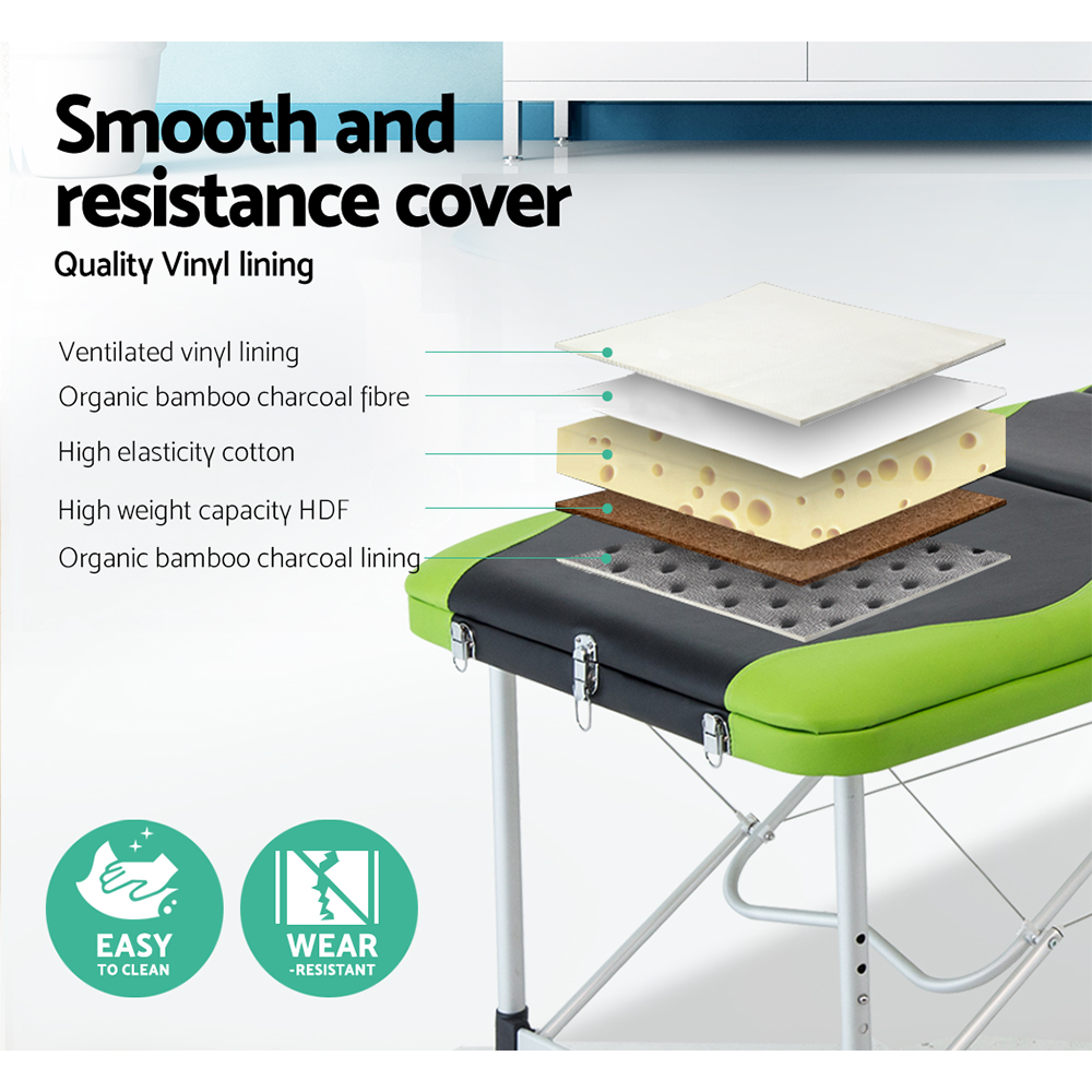 Zenses Massage Table 75cm Portable 3 Fold Aluminium Beauty Bed Green - Image 4