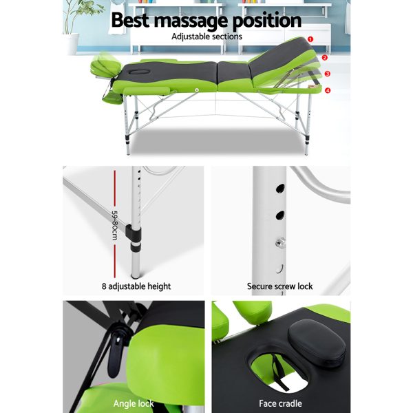 Zenses Massage Table 75cm Portable 3 Fold Aluminium Beauty Bed Green - Image 5