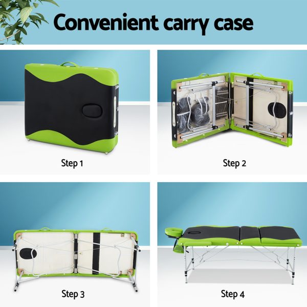 Zenses Massage Table 75cm Portable 3 Fold Aluminium Beauty Bed Green - Image 6