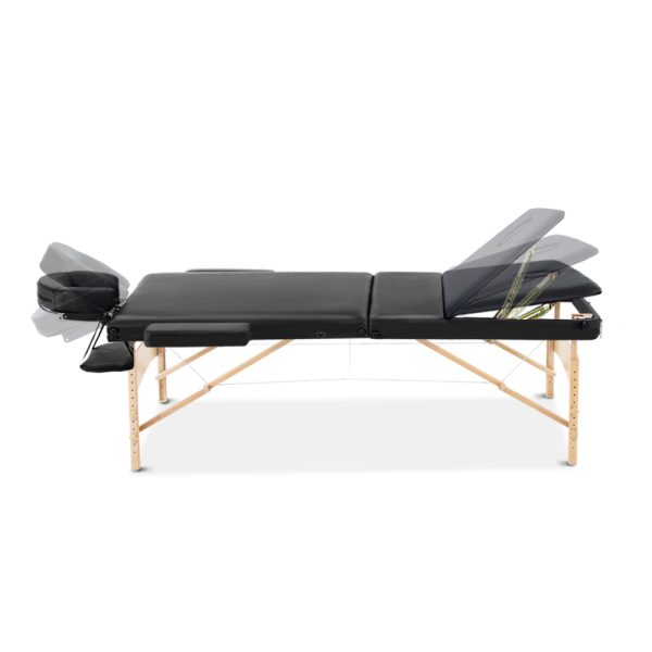 Zenses Massage Table 75cm Portable 3 Fold Wooden Beauty Bed Black - Image 3