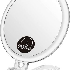 Double-Sided 1X/20X Magnifying Foldable Makeup Mirror for Handheld, Table and Travel Usage
