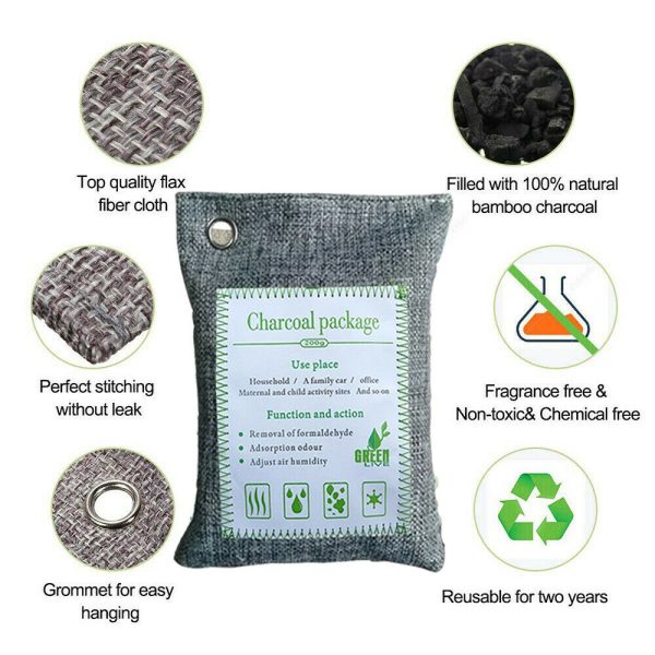 5PCS Air Purifying Bags Activated Bamboo Charcoal Freshener for Car Home Shoes 200g - Image 6