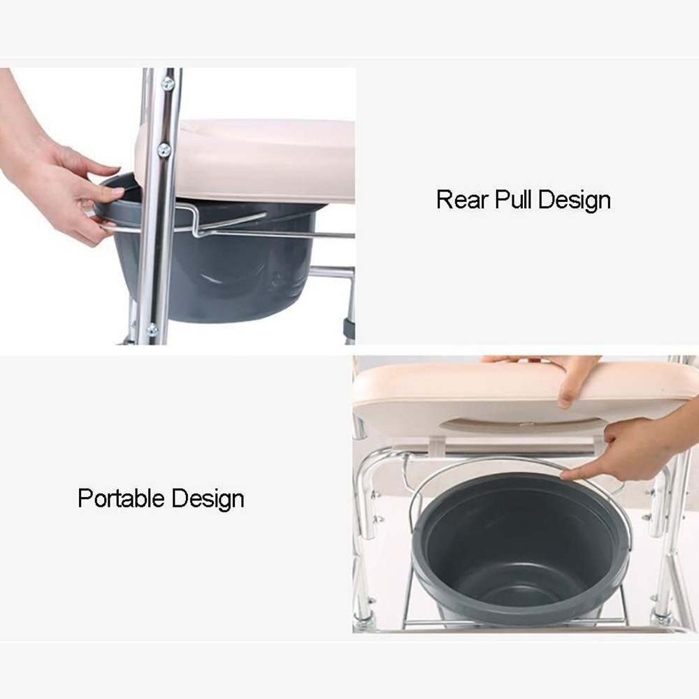 Mobile Shower Toilet Commode Chair Bathroom Aluminum Bedside Footrest Wheelchair - Image 3