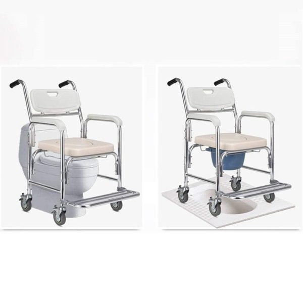 Mobile Shower Toilet Commode Chair Bathroom Aluminum Bedside Footrest Wheelchair - Image 4