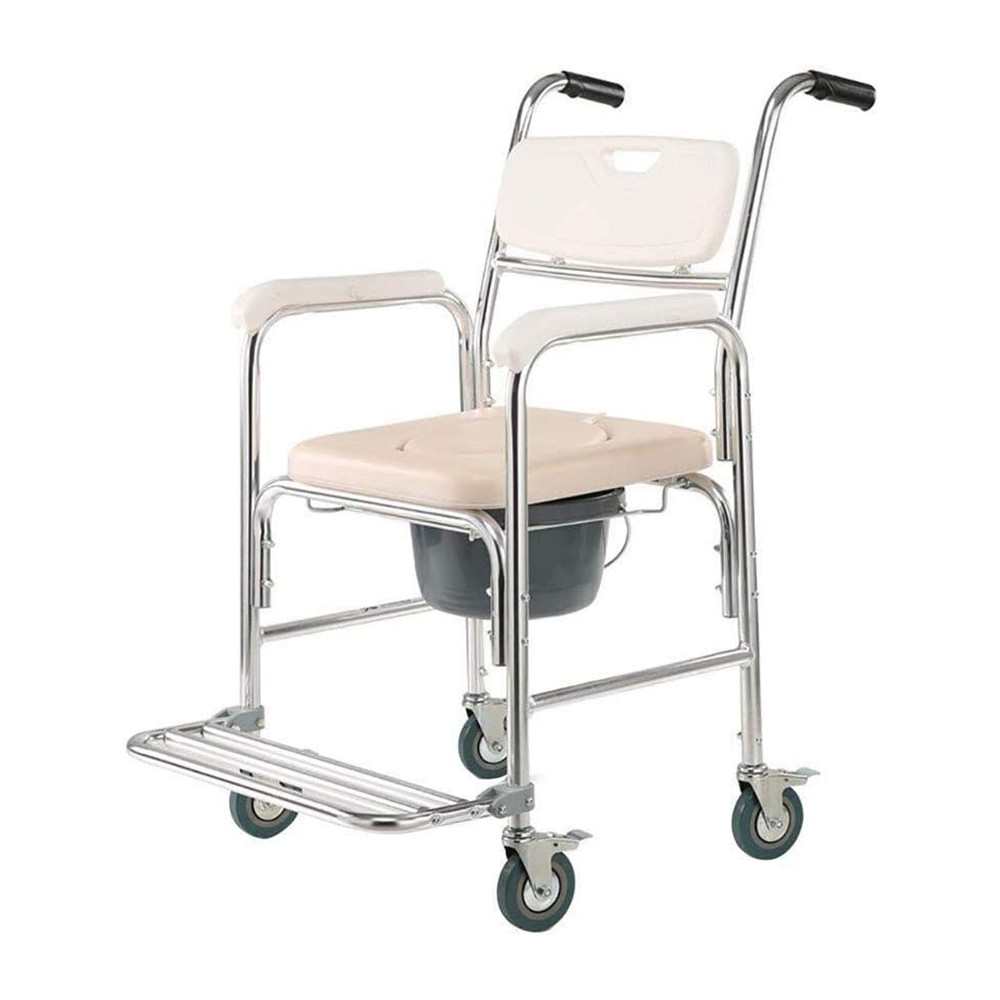 Mobile Shower Toilet Commode Chair Bathroom Aluminum Bedside Footrest Wheelchair - Image 5