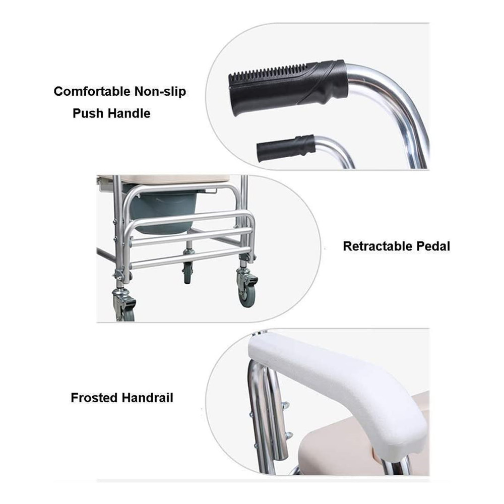 Mobile Shower Toilet Commode Chair Bathroom Aluminum Bedside Footrest Wheelchair - Image 6