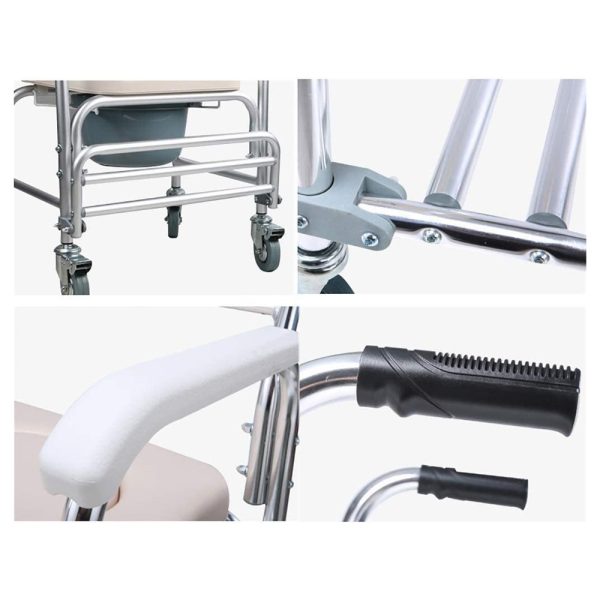 Mobile Shower Toilet Commode Chair Bathroom Aluminum Bedside Footrest Wheelchair - Image 8