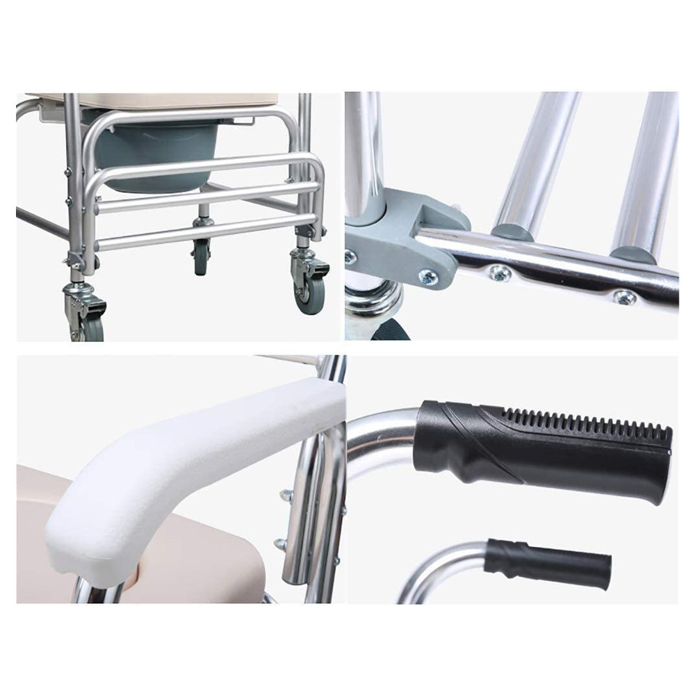 Mobile Shower Toilet Commode Chair Bathroom Aluminum Bedside Footrest Wheelchair - Image 8