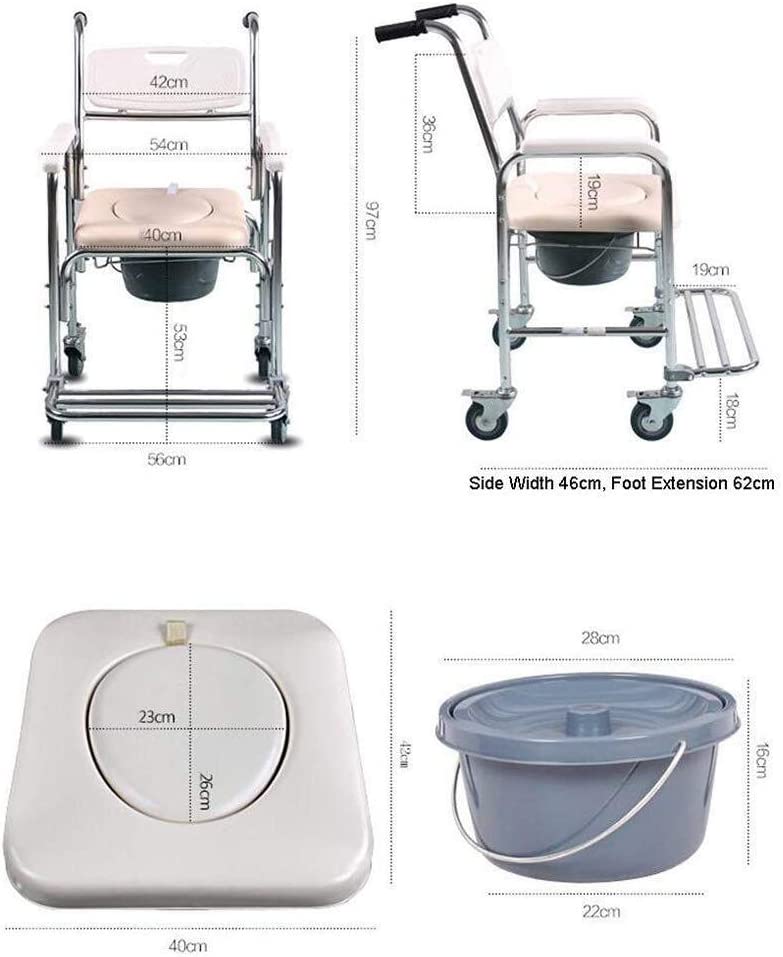 Mobile Shower Toilet Commode Chair Bathroom Aluminum Bedside Footrest Wheelchair - Image 9