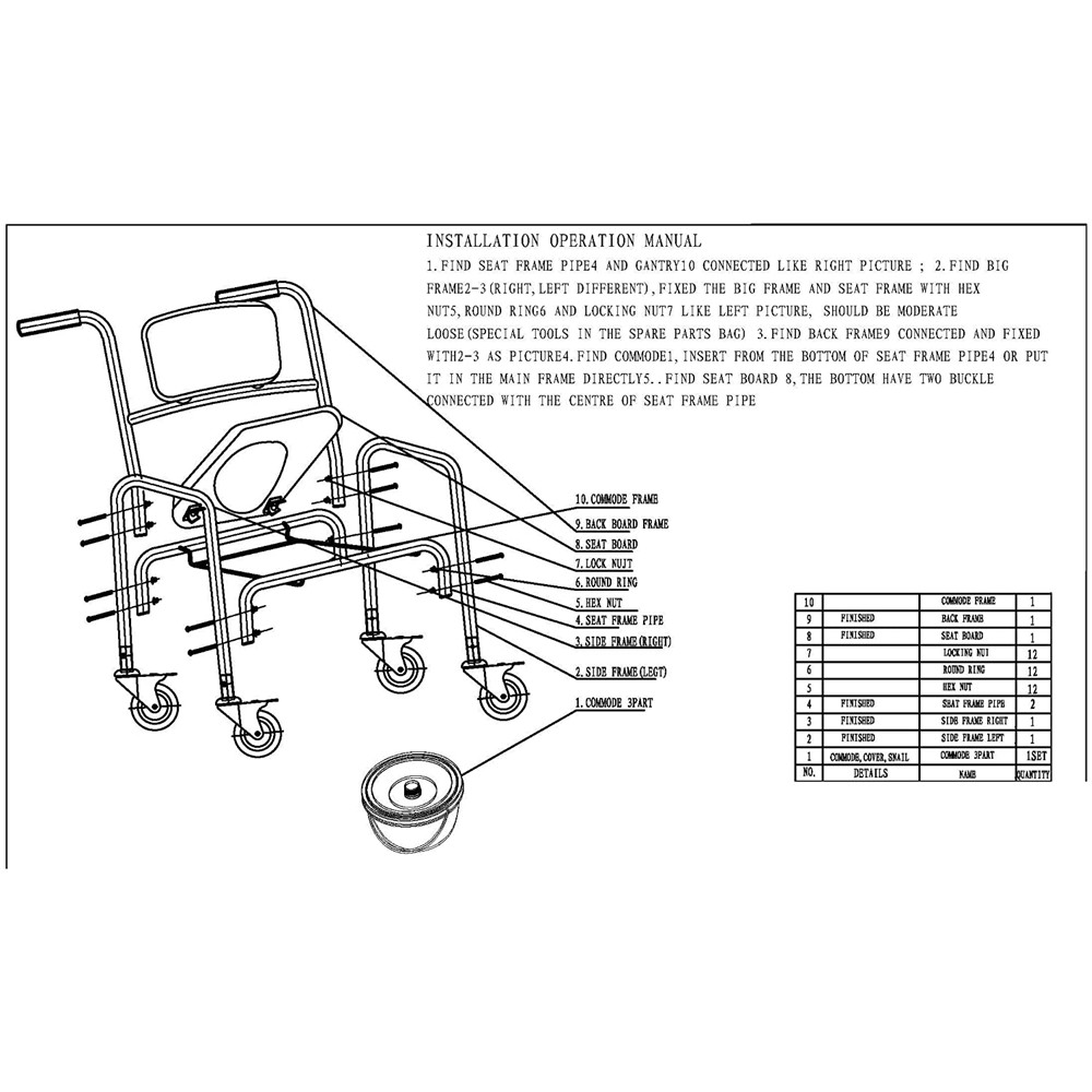 Mobile Shower Toilet Commode Chair Bathroom Aluminum Bedside Footrest Wheelchair - Image 11