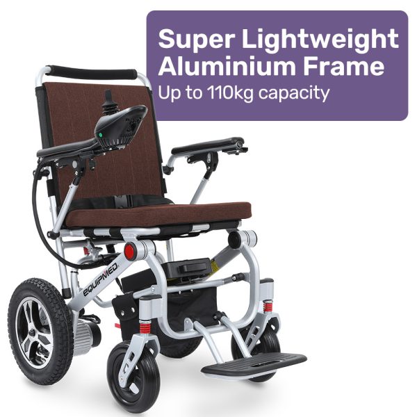 EQUIPMED Ultra-Light Power Wheelchair, Tight Turning, Airline Approved, ARTG Certified, Aluminium Frame, Lithium Battery, Brown - Image 3