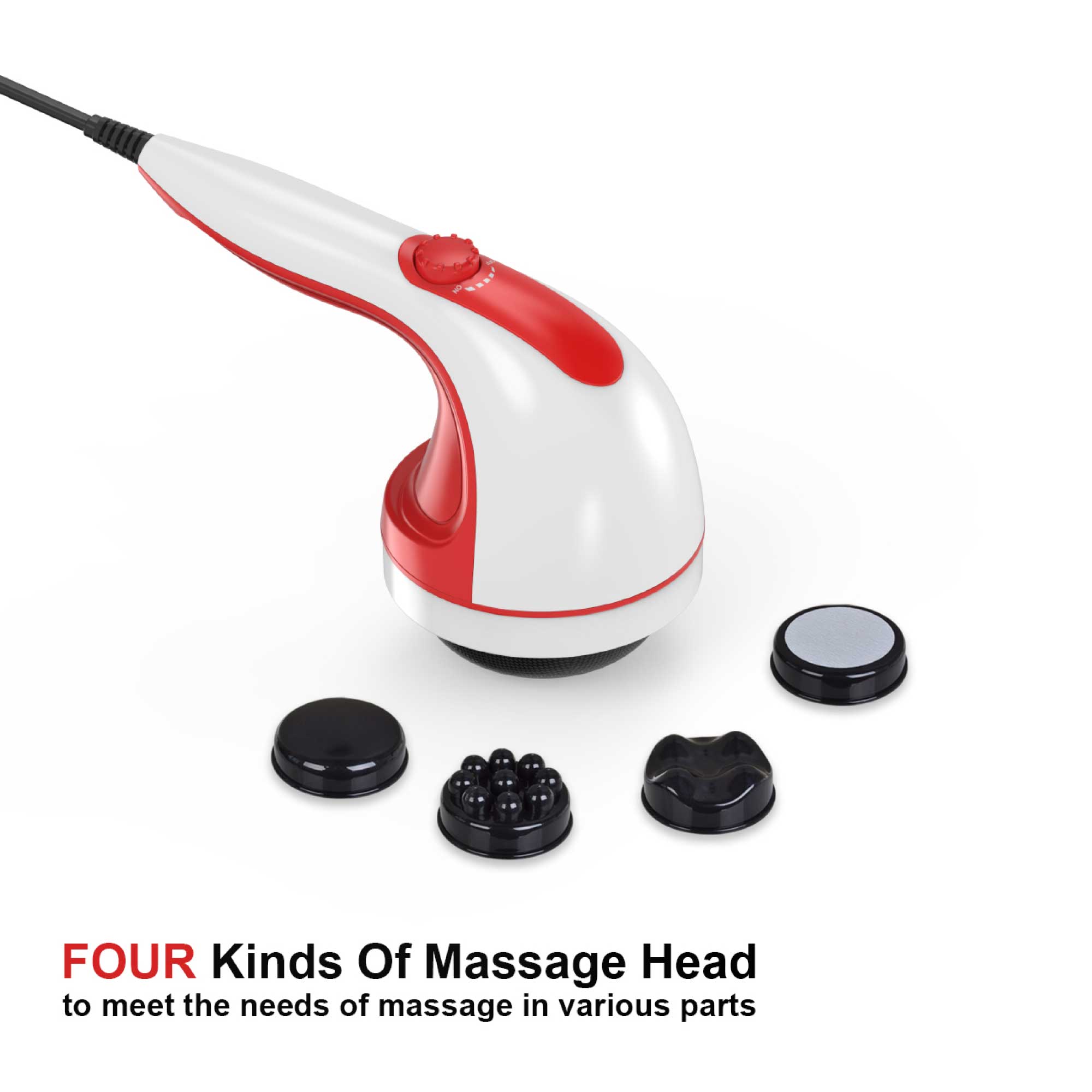 Handheld Vibration Massager Red - 4 Interchangeable Heads Adjustable Speed - Image 2