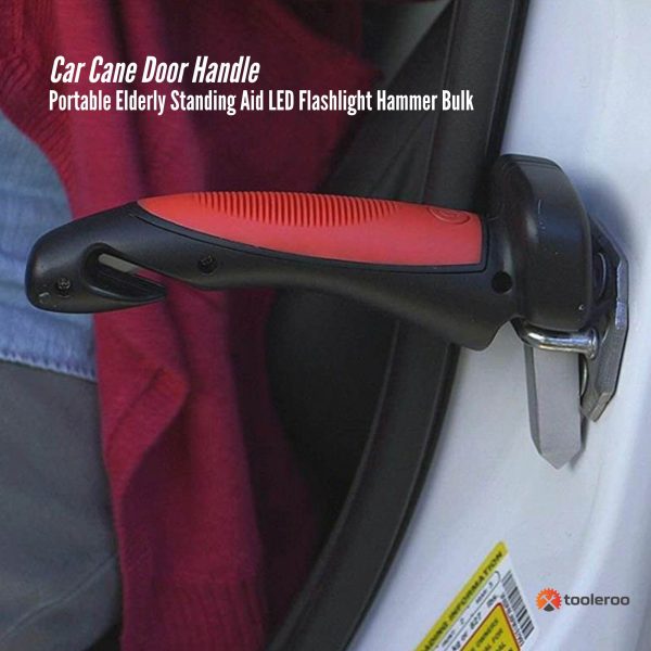Car Cane Door Handle - Portable Elderly Standing Aid LED Flashlight Hammer Tool - Image 2