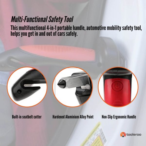 Car Cane Door Handle - Portable Elderly Standing Aid LED Flashlight Hammer Tool - Image 4