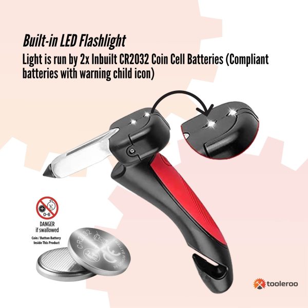 Car Cane Door Handle - Portable Elderly Standing Aid LED Flashlight Hammer Tool - Image 5