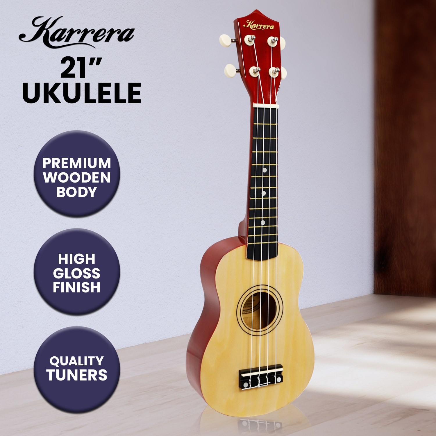 Karrera 21in Ukulele - Natural - Image 7