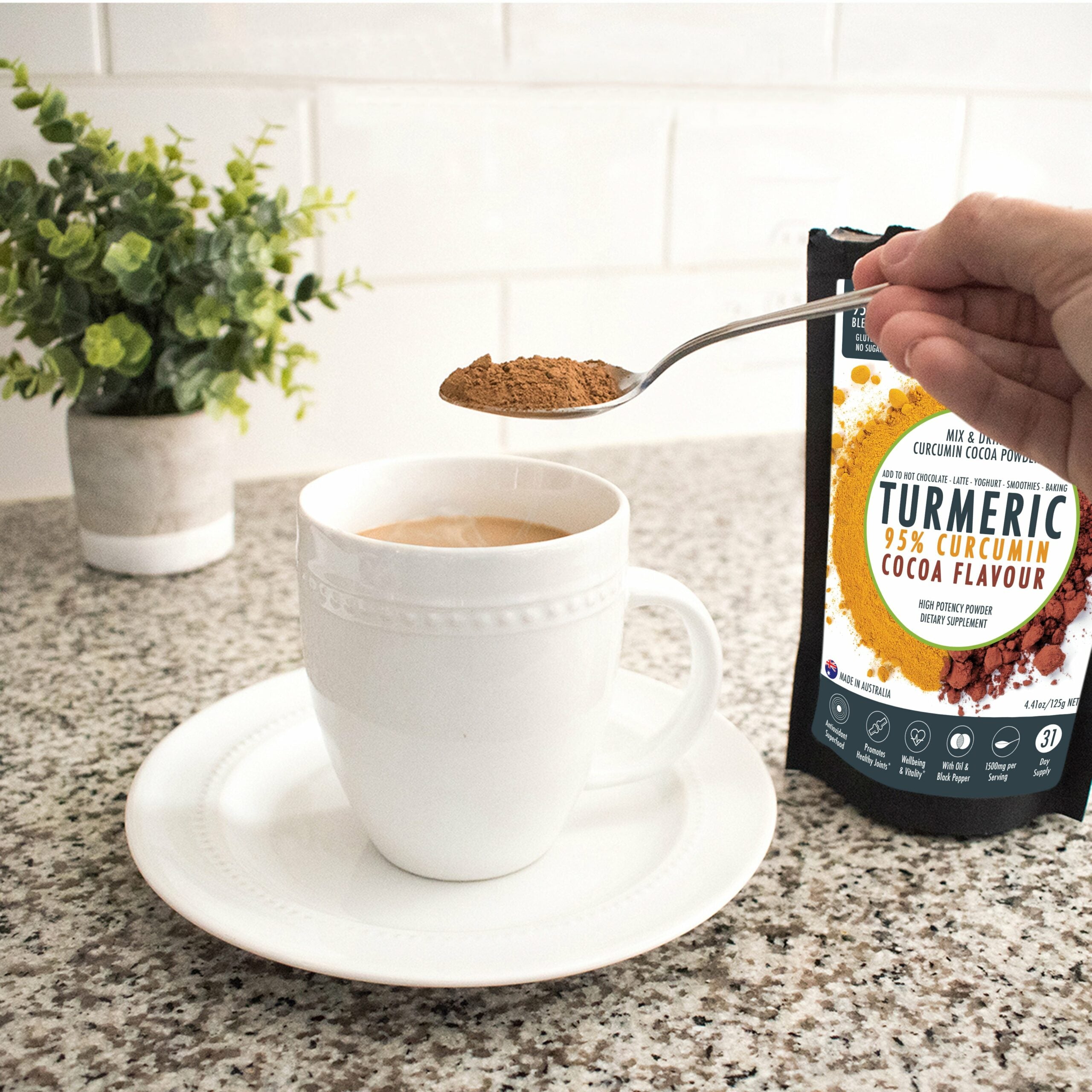 95% Organic Curcumin Extract Cocoa Flavour - Turmeric Powder With Black Pepper - Organic and with Black Pepper, 125g - Image 2