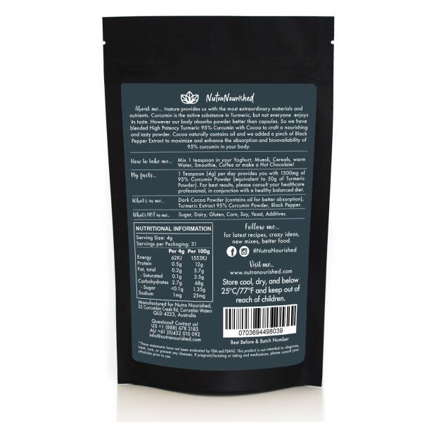 95% Organic Curcumin Extract Cocoa Flavour - Turmeric Powder With Black Pepper - Organic and with Black Pepper, 125g - Image 5