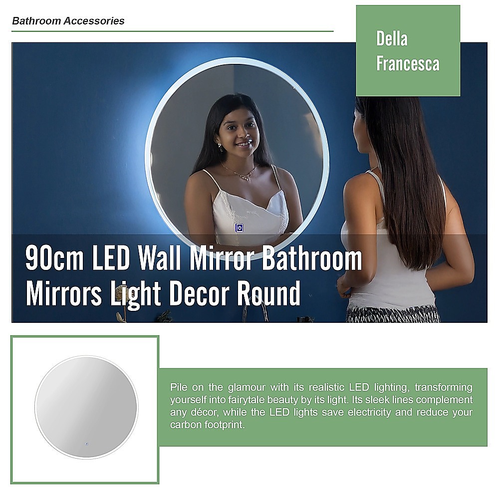 90cm LED Wall Mirror Bathroom Mirrors Light Decor Round - Image 8