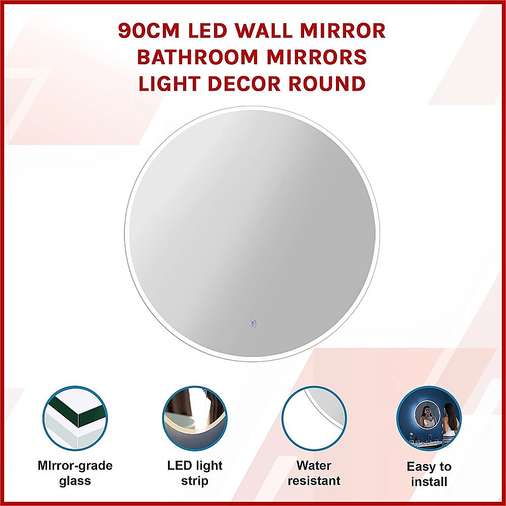 90cm LED Wall Mirror Bathroom Mirrors Light Decor Round - Image 3