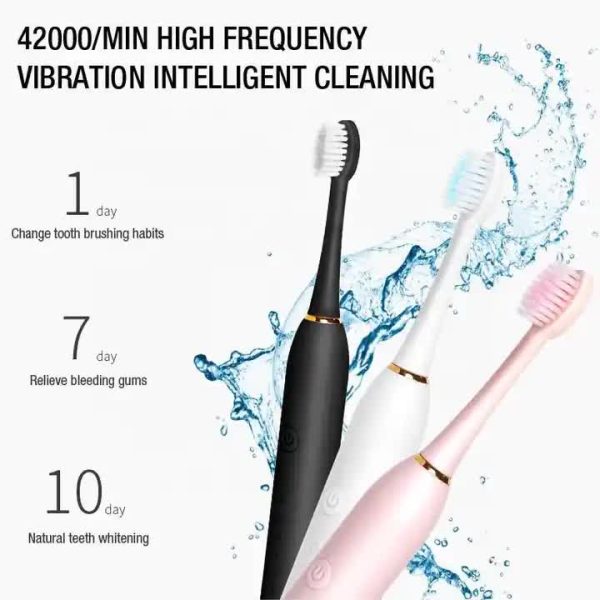 X-3 Sonic Electric Toothbrush, 4 Replacement Brush Heads, and USB Charging Cable - Sleek White Design - Image 2