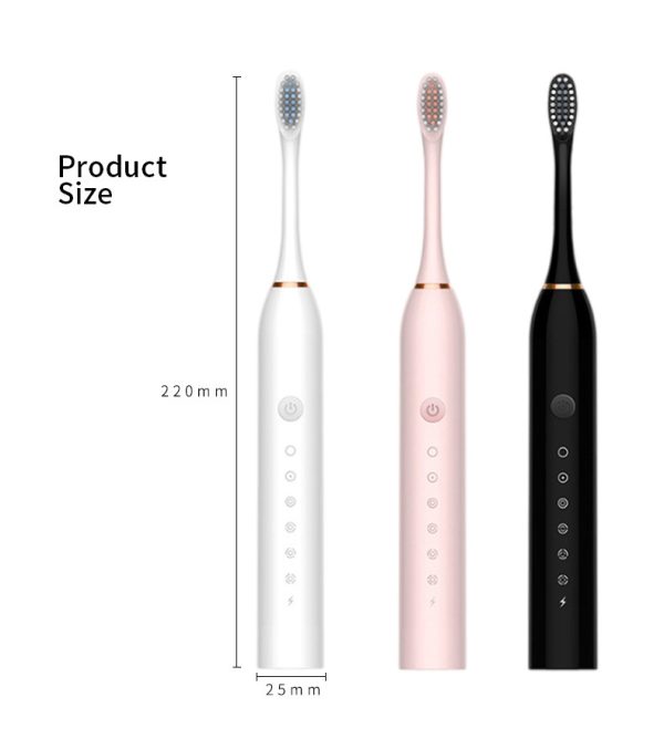 X-3 Sonic Electric Toothbrush, 4 Replacement Brush Heads, and USB Charging Cable - Sleek White Design - Image 5
