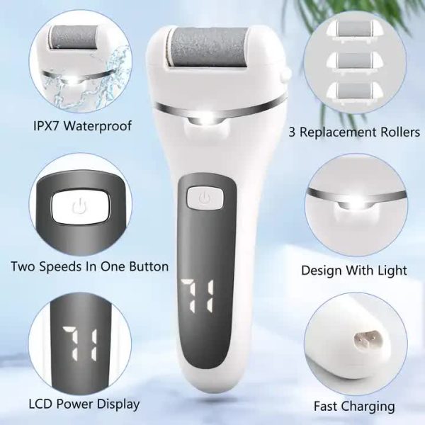 Black Rechargeable Electric Foot File Callus Remover with LED Display and USB Charging - Image 2