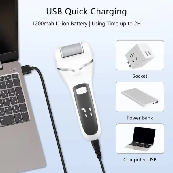 Black Rechargeable Electric Foot File Callus Remover with LED Display and USB Charging - Image 3