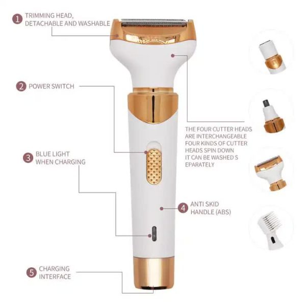 Women's 4-in-1 Electric Hair Removal Razor for Sensitive Areas - Underarm, Bikini Line & Body Grooming (3021 white) - Image 2