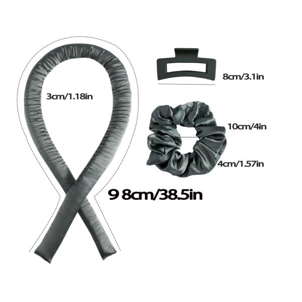 5PCS Brown Heatless Hair Curling Set with Scrunchie and Hair Clip - Silk Curling Ribbon - Image 3