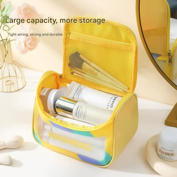 PVC Transparent Cosmetic Bag,Waterproof Portable Travel Organizer with Handle(Pink) - Image 2