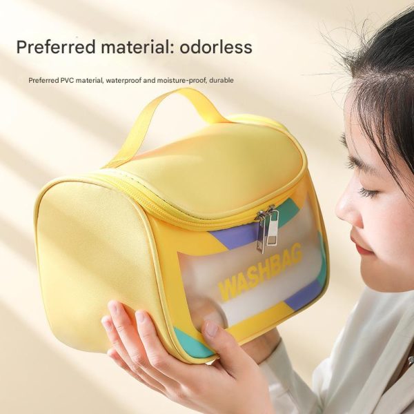 PVC Transparent Cosmetic Bag,Waterproof Portable Travel Organizer with Handle(Pink) - Image 3