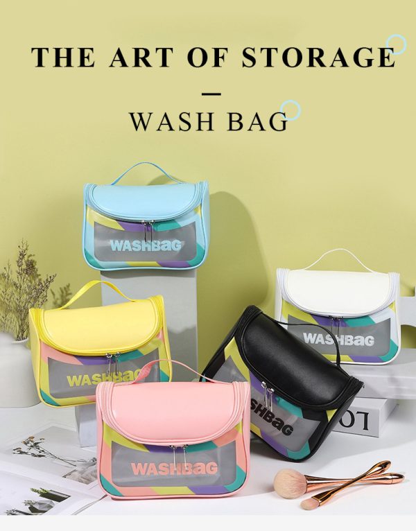 PVC Transparent Cosmetic Bag,Waterproof Portable Travel Organizer with Handle(Pink) - Image 4