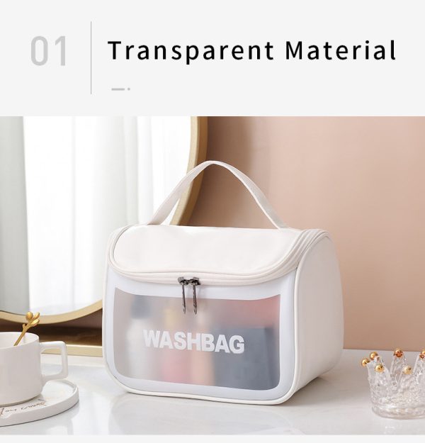 PVC Transparent Cosmetic Bag,Waterproof Portable Travel Organizer with Handle(Pink) - Image 5