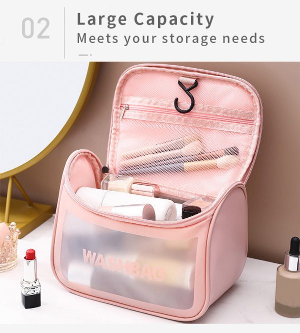 PVC Transparent Cosmetic Bag,Waterproof Portable Travel Organizer with Handle(Pink) - Image 6